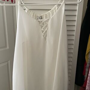 White Sleeveless Top with Lace-Up Detail